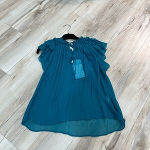 Ulla Johnson Vibrant Teal Top with Ruffles